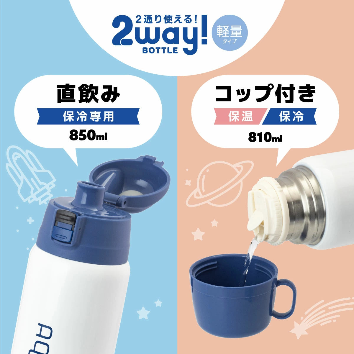 アクアージュ 2WAY 軽量ステンレスボトル 600ml/800ml