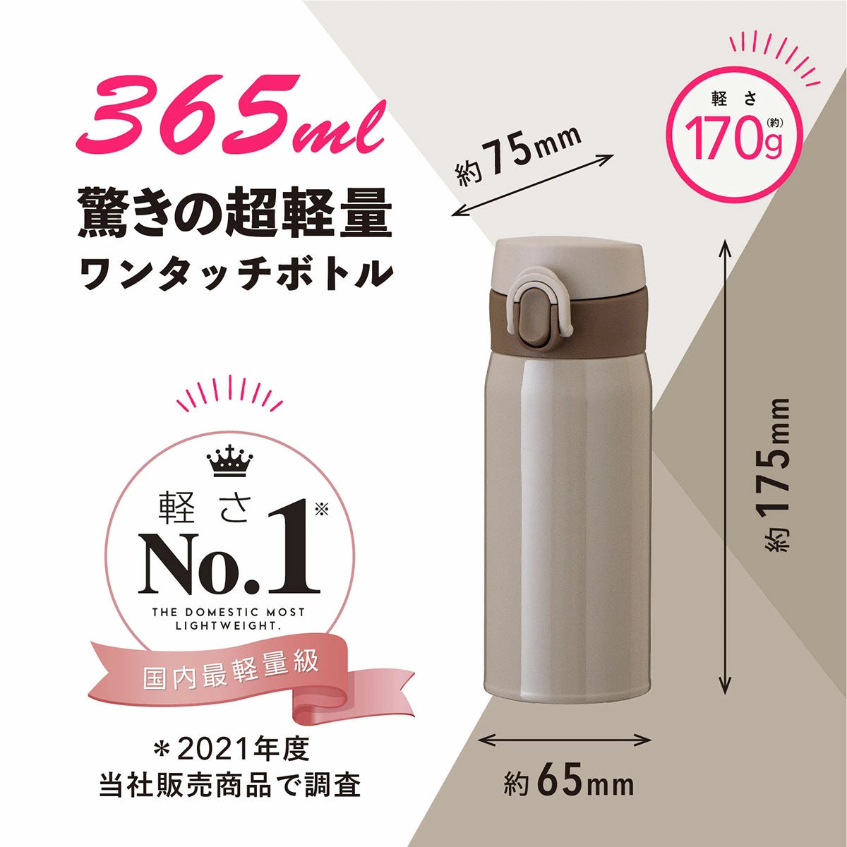 エアリスト 分解できる超軽量ワンタッチマグボトル 365ml/495ml/620ml