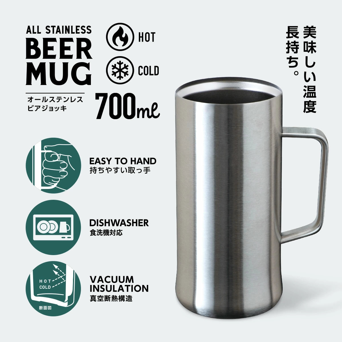 ウェンズプロダクツ オールステンレスビアジョッキ マットシルバー 700ml