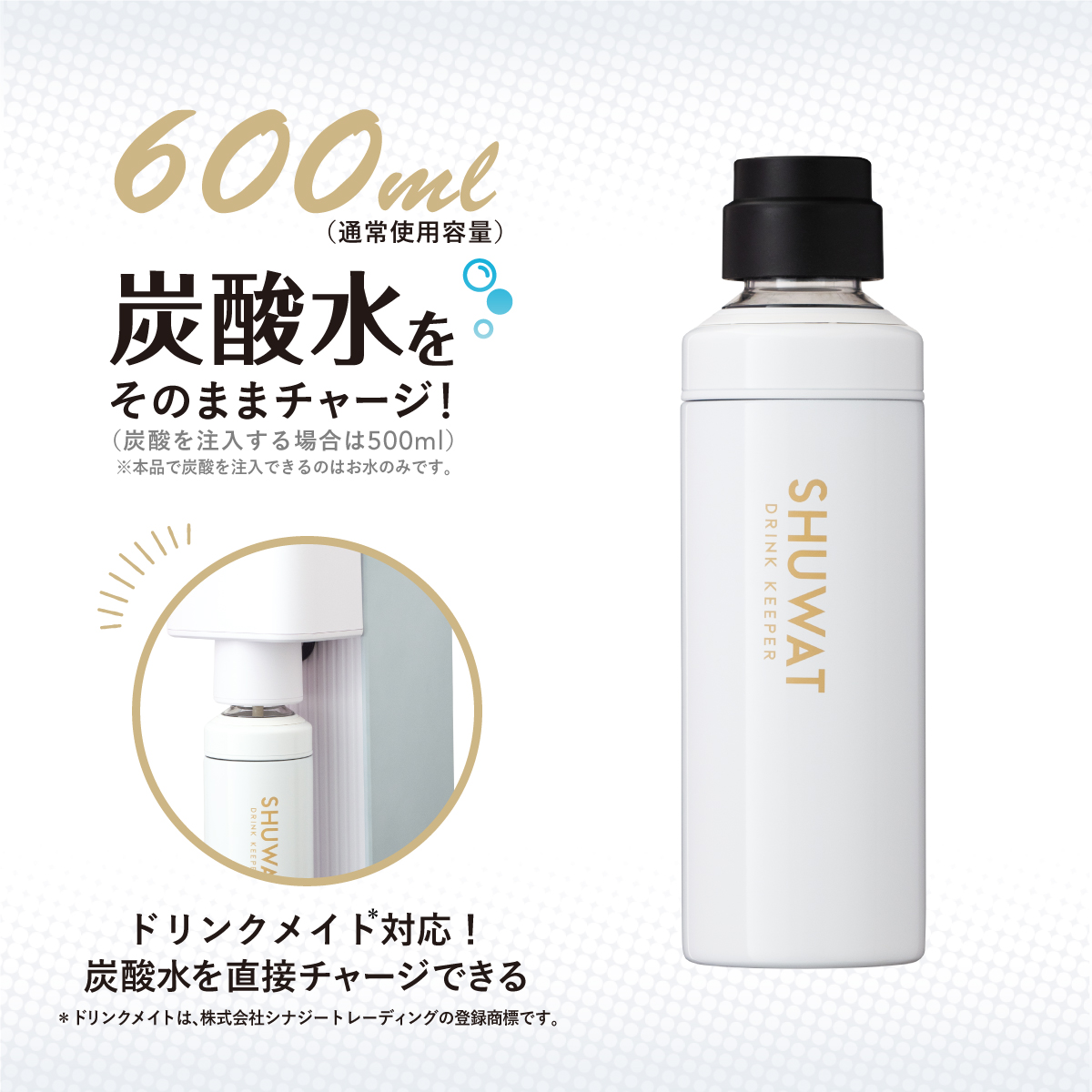 SHUWAT ドリンクキーパー 炭酸飲料対応ステンレスボトル 600mL ホワイト image02